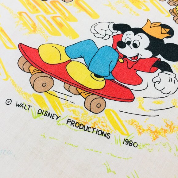 Vintage Mickey Minnie Mouse Friends Roller Skating TWIN Bed FLAT Top Sheet - Picture 3 of 12